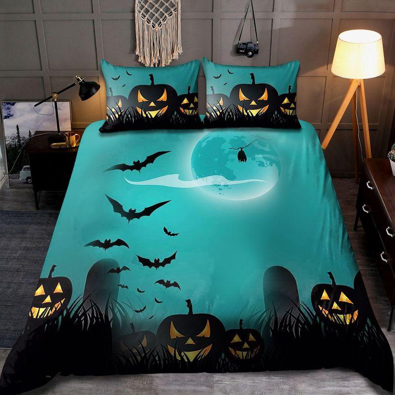 The Bat Pastel Night Halloween Bedding Set Blue Moon Pumpkin Fans