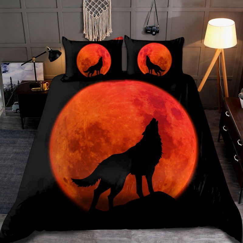 Wolf In The Blood Moon Bedding Set Red Moon Wolf Animal Fans Decor
