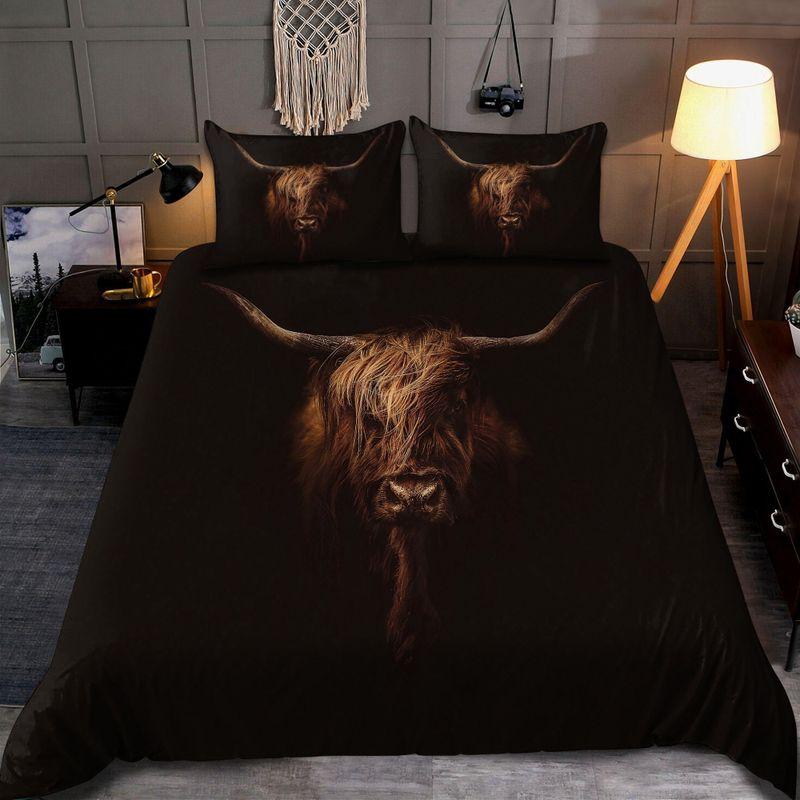 Scottish Hig*Hland Cow Portrait Bedding Set Farmer Animal Cattle Fans
