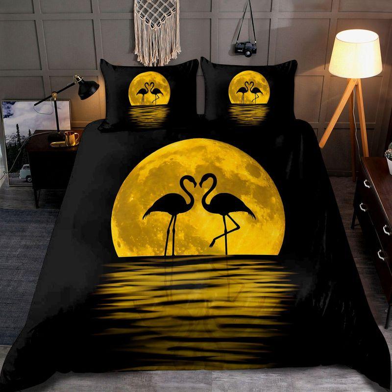 Potrait: Flamingo In The Moon Bedding Set Moon Flaming Couple Wife Gift