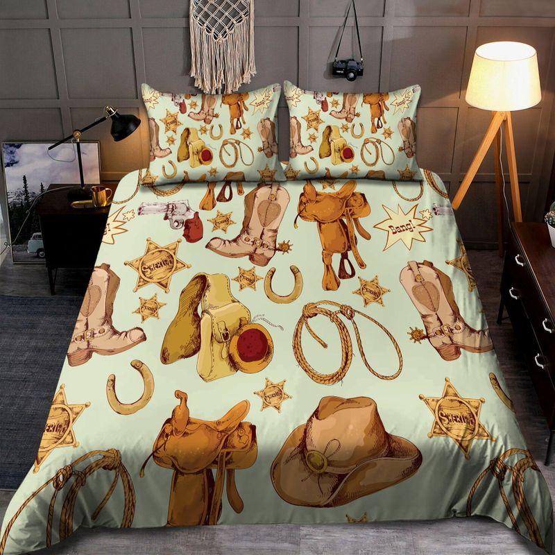 Cowboy Tools Tope Boots Hat Captain Badge Bedding Set Love Cowboys