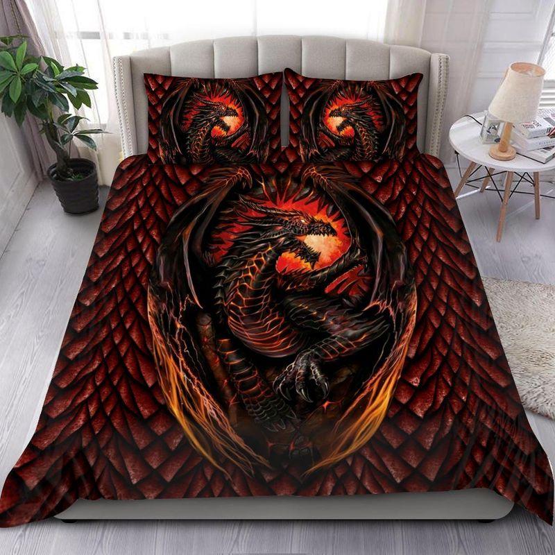 Dragon Fire Mythology Bedding Set Dragons Skin Fin Print Legend Monster