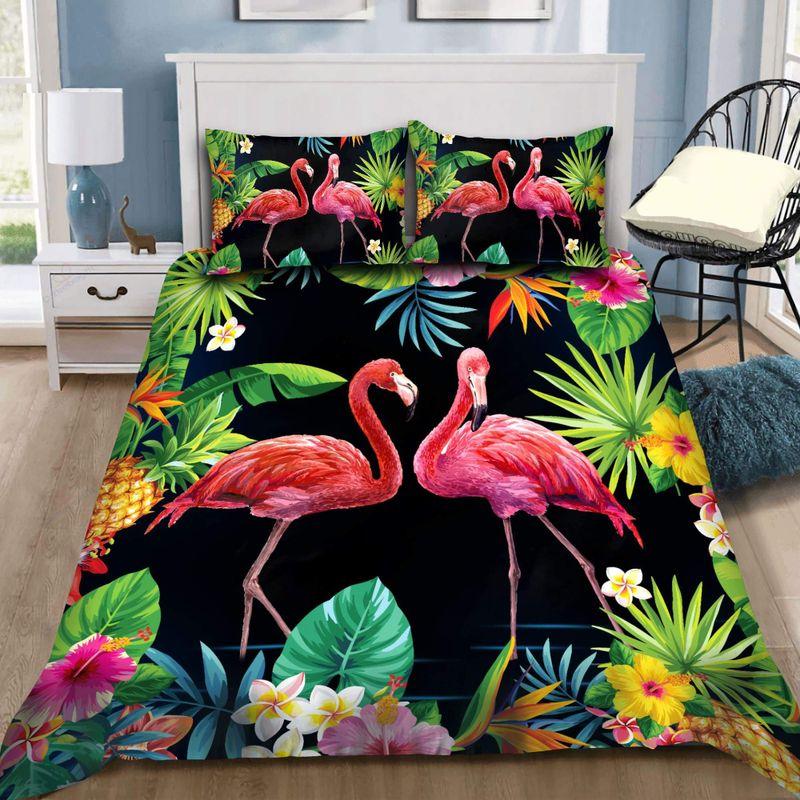 Tropical Flamingo Couple Bedding Set Tropical Hibiscus Husband To Wife Gift