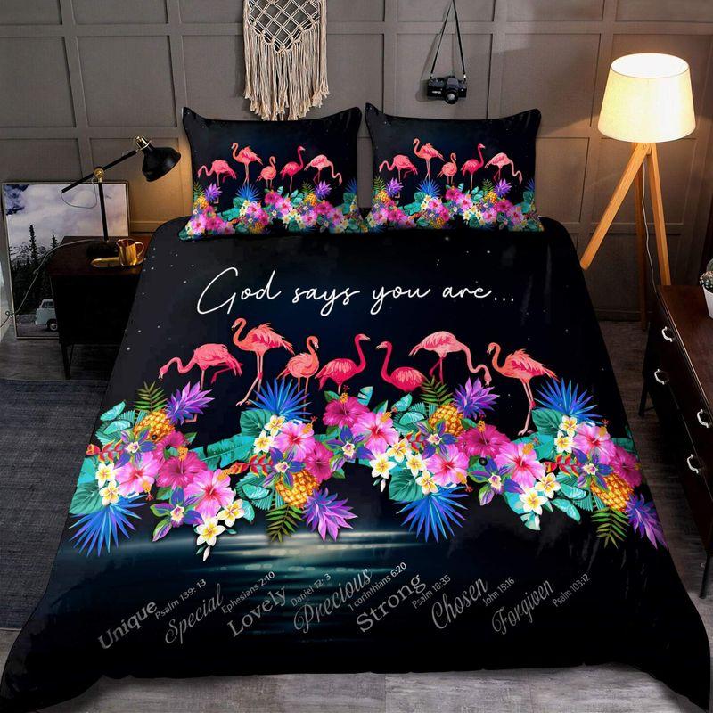 Tropical Flamingo God Says You Are Bedding Set Flamingo Lovers Gift