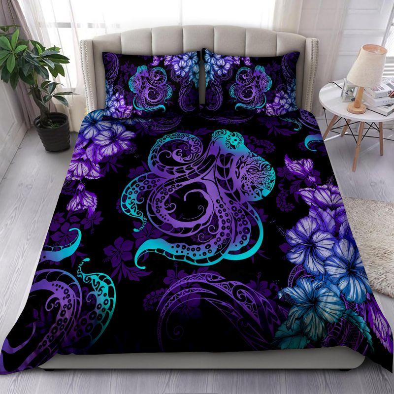 Beautiful Octopus Hibiscus Hawaii Bedding Set Octopus Ocean Animal