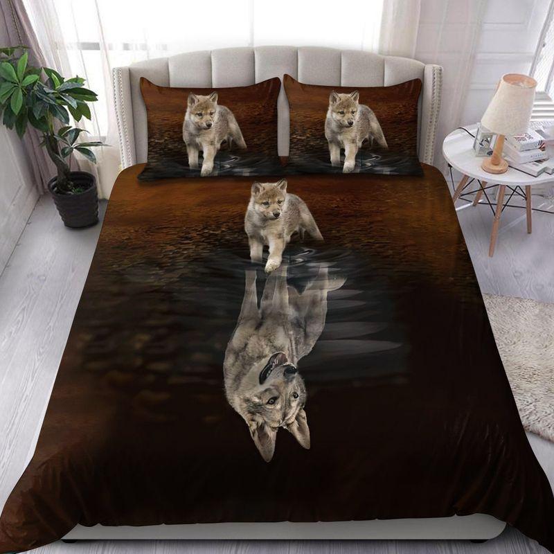 Wolf Reflection The Flow Of Life Bedding Set Baby Wolf Lovers Home Decor