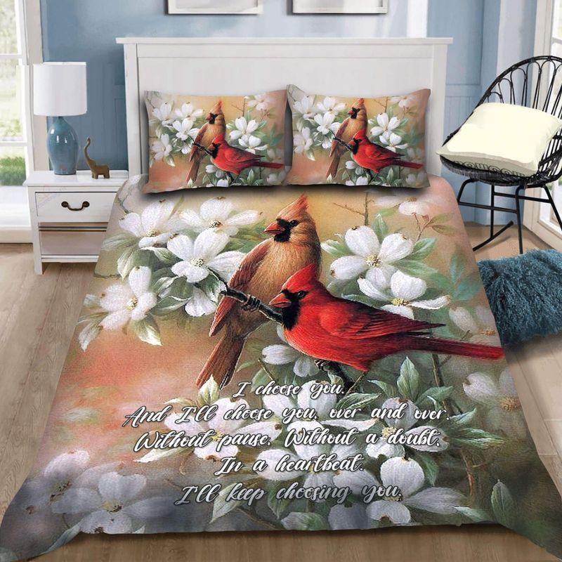 I Choose You Cardinal Couple And Flowers Bedding Set Christmas Holiday Gift