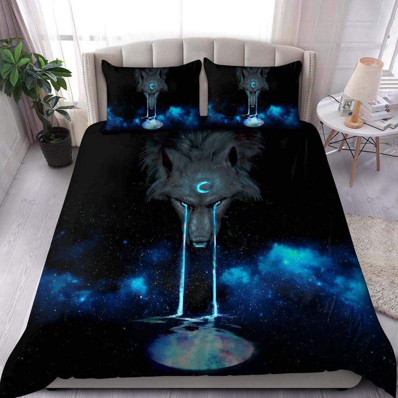 Night Potrait Wolf The Light Keeper Bedding Set Blue Wolf Moon Lovers
