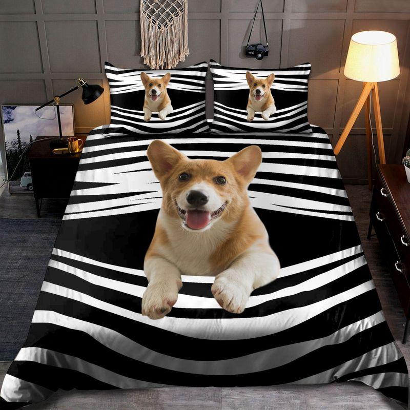 Funny Corgi Curtain Pattern Comforter Set Love Dogs Corgi Pet Family Gift