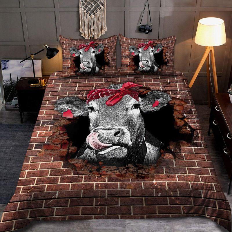 Heifer Mom Bedding Set Farm Cattle Funny Cows Broken Wall Print