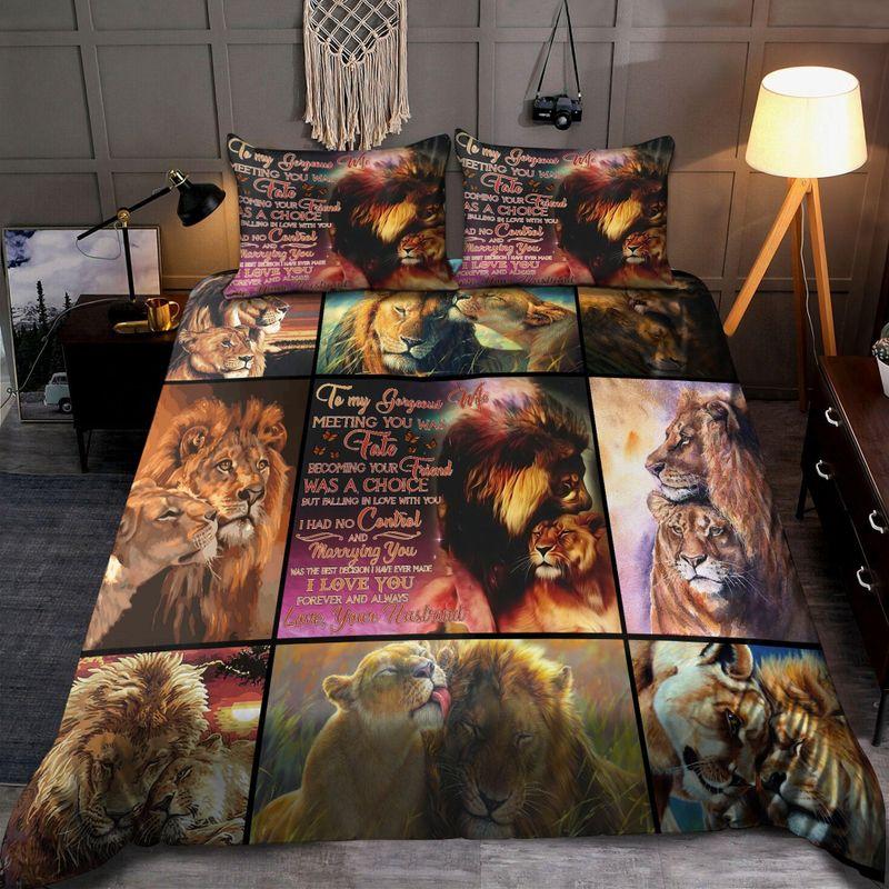 To My Wife Lion Couple Bedding Set Lion Couple Meeting You Valentines Day