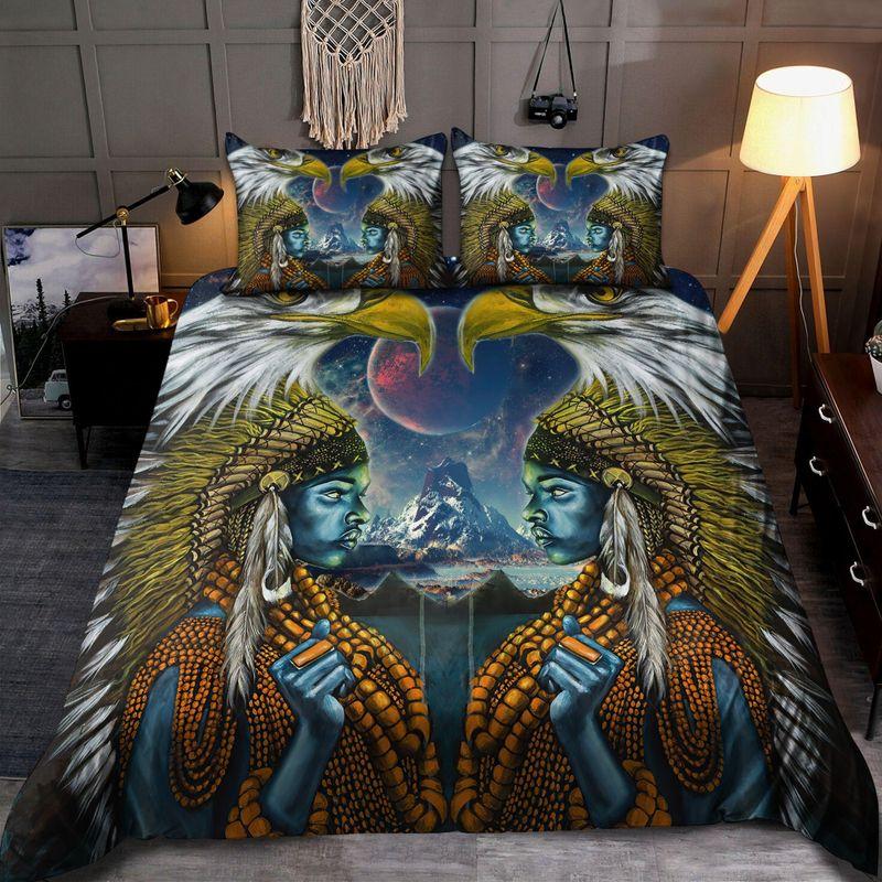 Native American Girl And Feather Bedding Set Indian Women Lovers Gift
