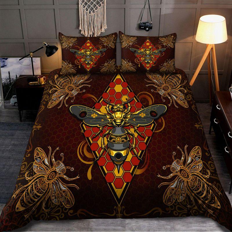 Bee Queen All Over Printed Bedding Set Mandala Bees Fans Home Decor