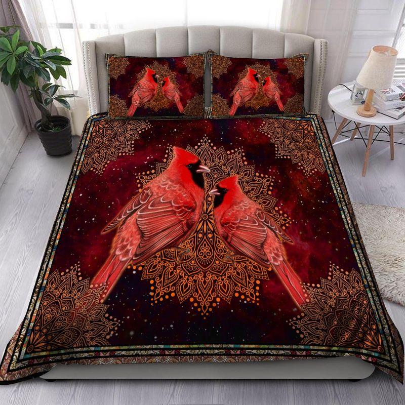 Beautiful Cardinals Birds Mandala Vintage Bedding Set Christmas Holiday Gift