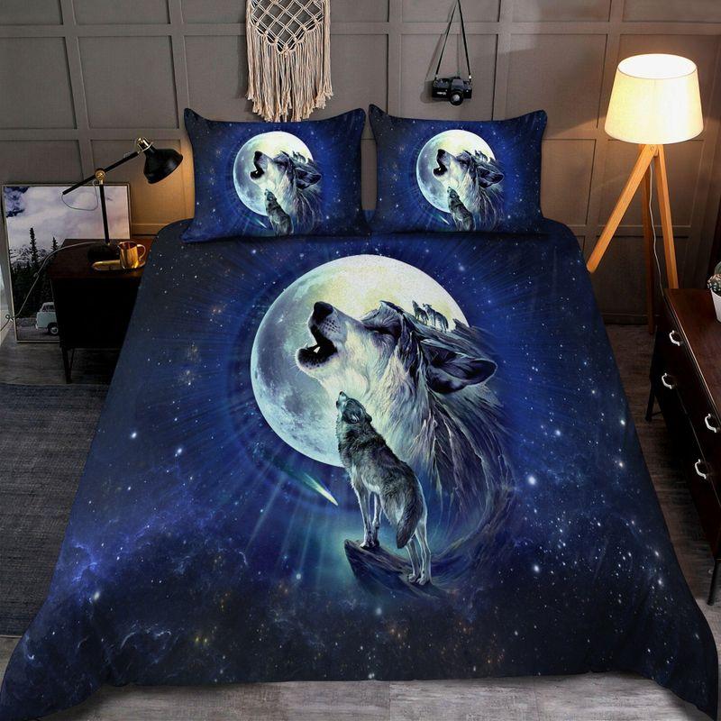 Wolf Moon Soul Night Sky Stars Bedding Set Wild Wolf Howling Native