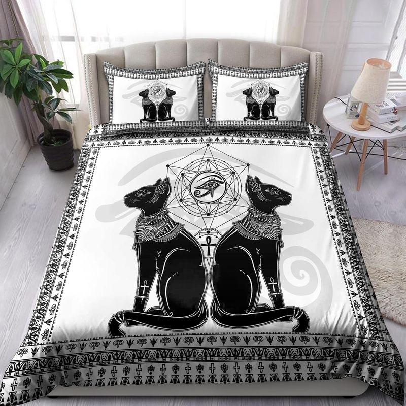 Couple Cats Ancient Egyptian Mythology Culture Bedding Set Egypt History Ritual