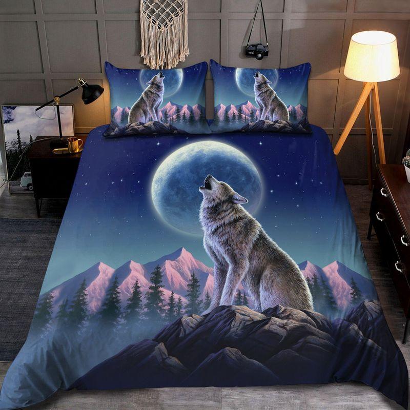 Wolf Howling Mountain Wildlife Moon Comforter Set Wolves Landscape