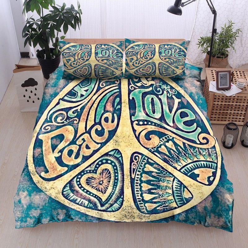 Hippie Peace Love Bedding Set Vintage Hippie Let It Be Imagine
