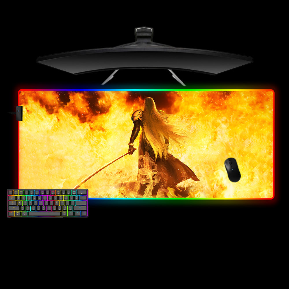 Allleftout Sephiroth Flames Design Rgb Gaming Mouse Pad, Computer Desk Mat