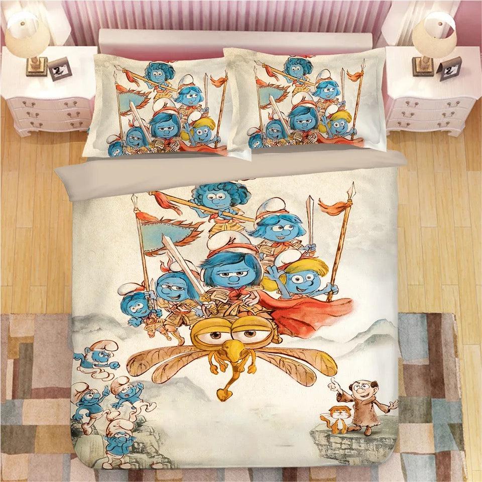 The Smurfs Clumsy Smurf Smurfette  #9 Duvet Cover Quilt Cover Pillowcase Bedding Set Bed Home Decor