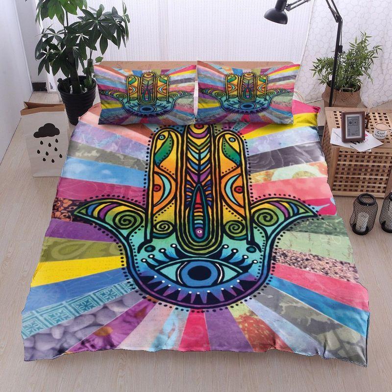 Hippie Eye Hand Lover Bedding Set Palm Shaped Amulet Hamsa Best Gift