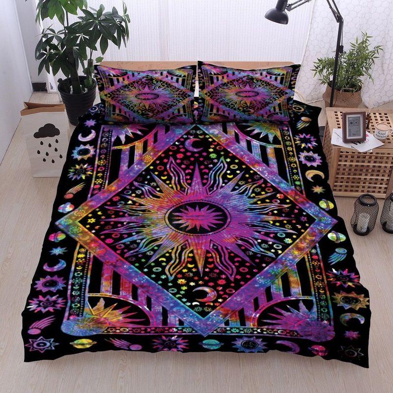 Hippie Sun And Moon Bedding Set Astrology Hippie Trippy Stars Family Gift