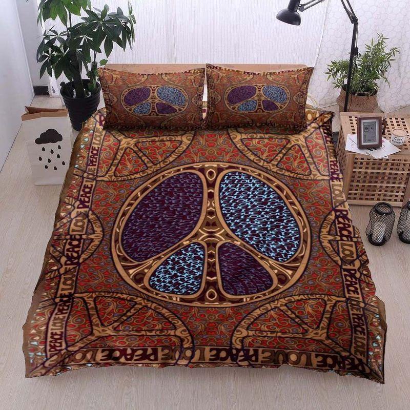 Hippie Symbols With Love Bedding Set Vintage Peace Love Live Family Gift