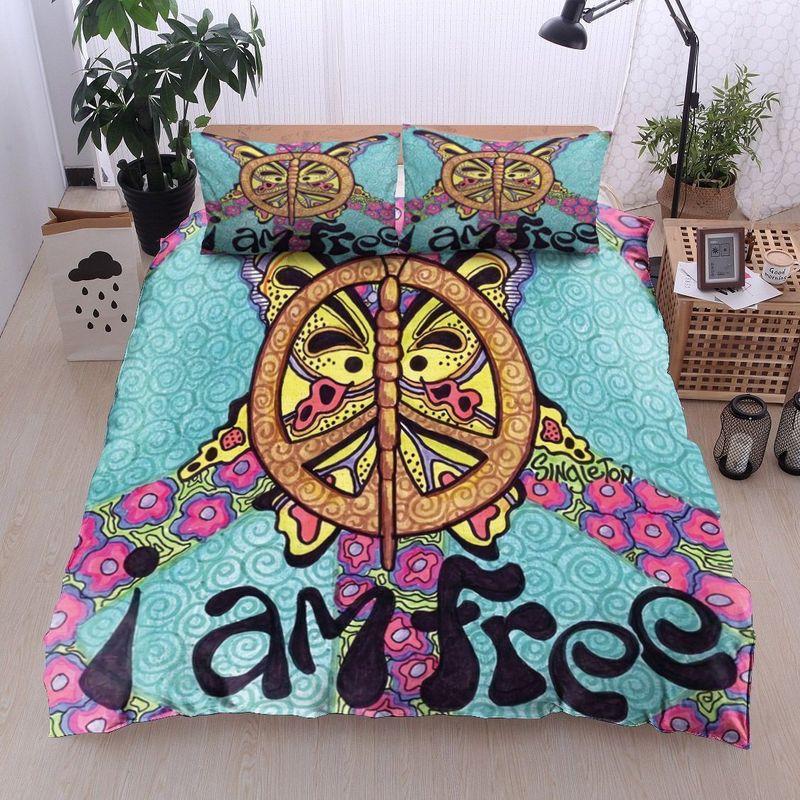 Butterfly I Am Free Hippie Bedding Set Hippie Sign Peace Imagine