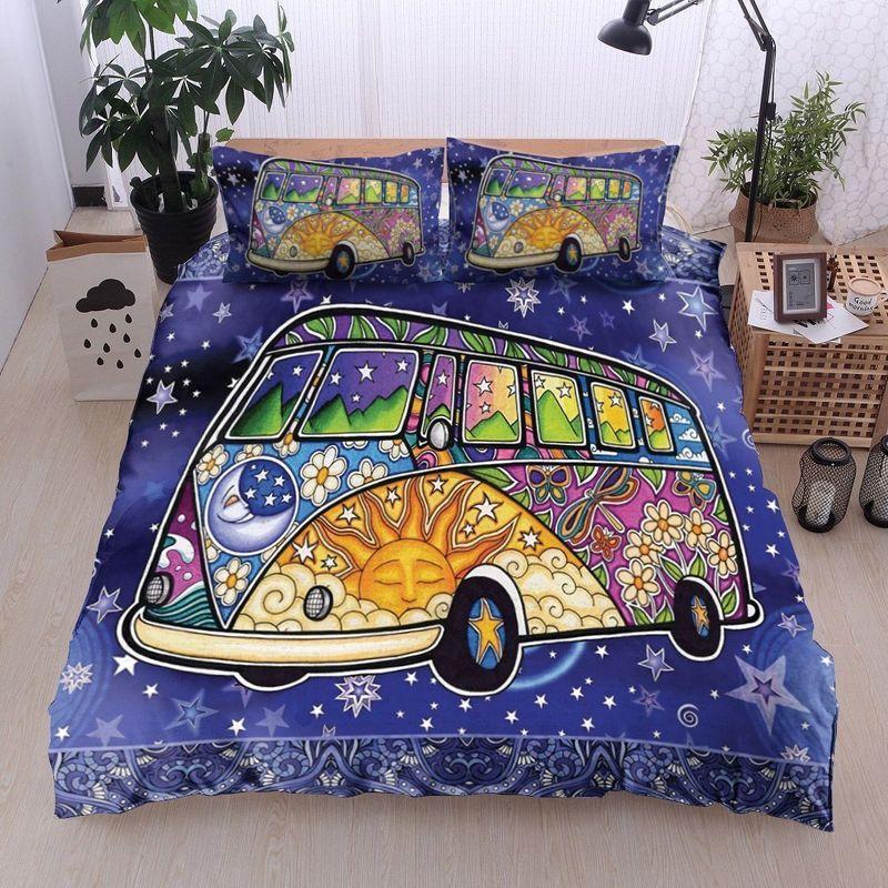 Hippie Van In The Sky Night Bedding Set Happy Camper Stars Astrology