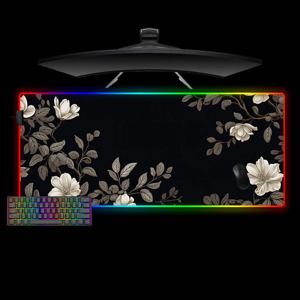 Allleftout Dark Floral Design Rgb Gaming Mouse Pad, Computer Desk Mat
