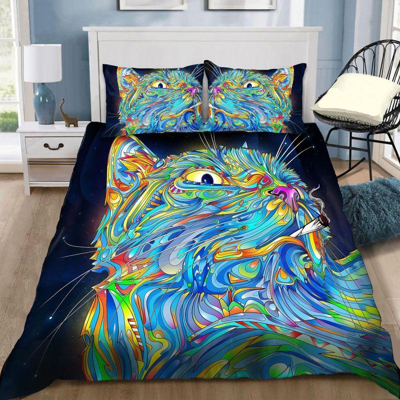 Hippie Cat Lover Bedding Set Cat Graphic Art Print Cat Lovers