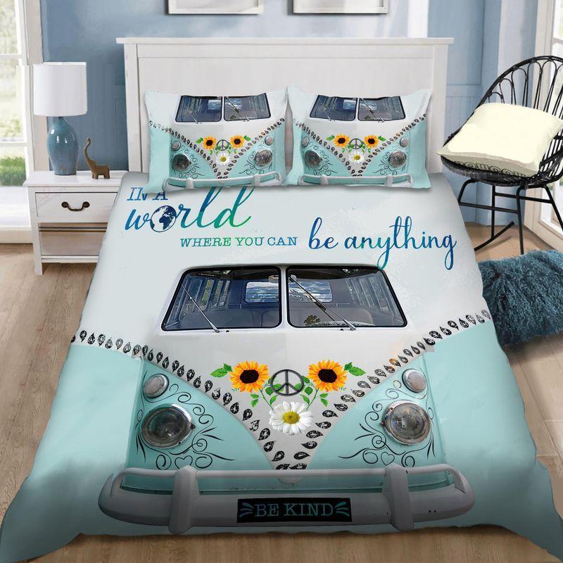 Happy Bus Hippie Bedding Set In A World Where You Can Be Anything Be Kind