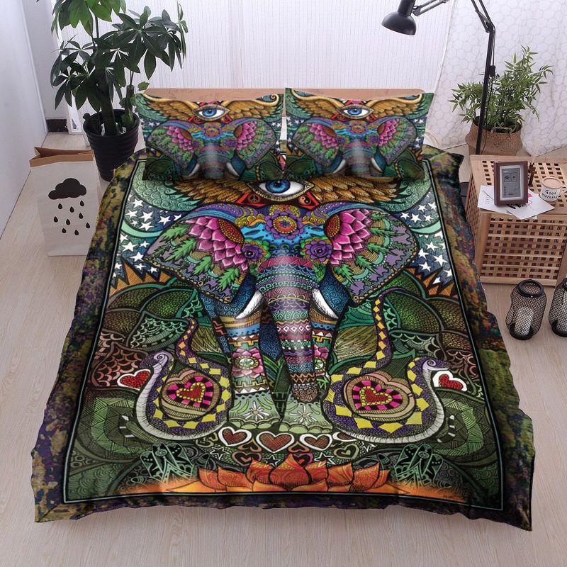 Hippie Elephant Bedding Set Mandala Elephant Art Lotus Yoga Indian