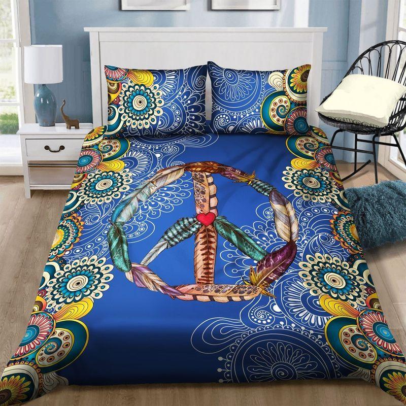 Native Hippie Symbols Bedding Set Feather Paisley Pattern Native Tribes