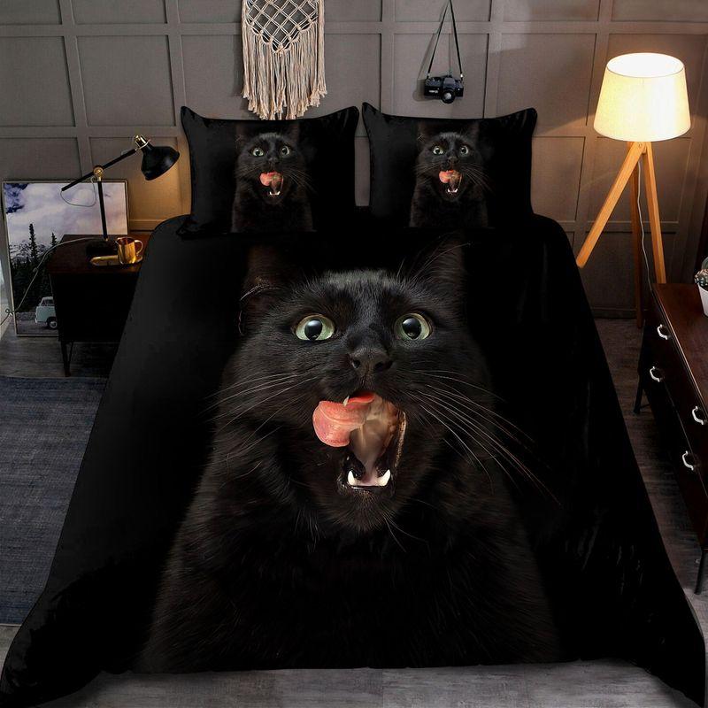 Black Cat Bedding Set Black Cats Appreciation Day Kitty Darkness