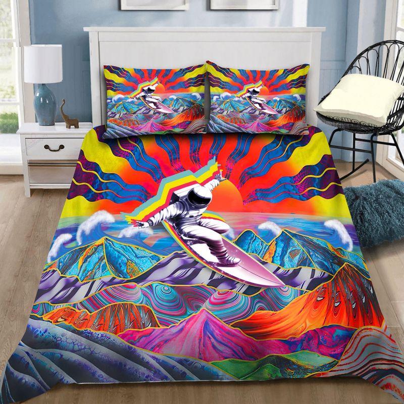 Astronaut Surfing Mountain Bedding Set Stay Trippy Little Hippie