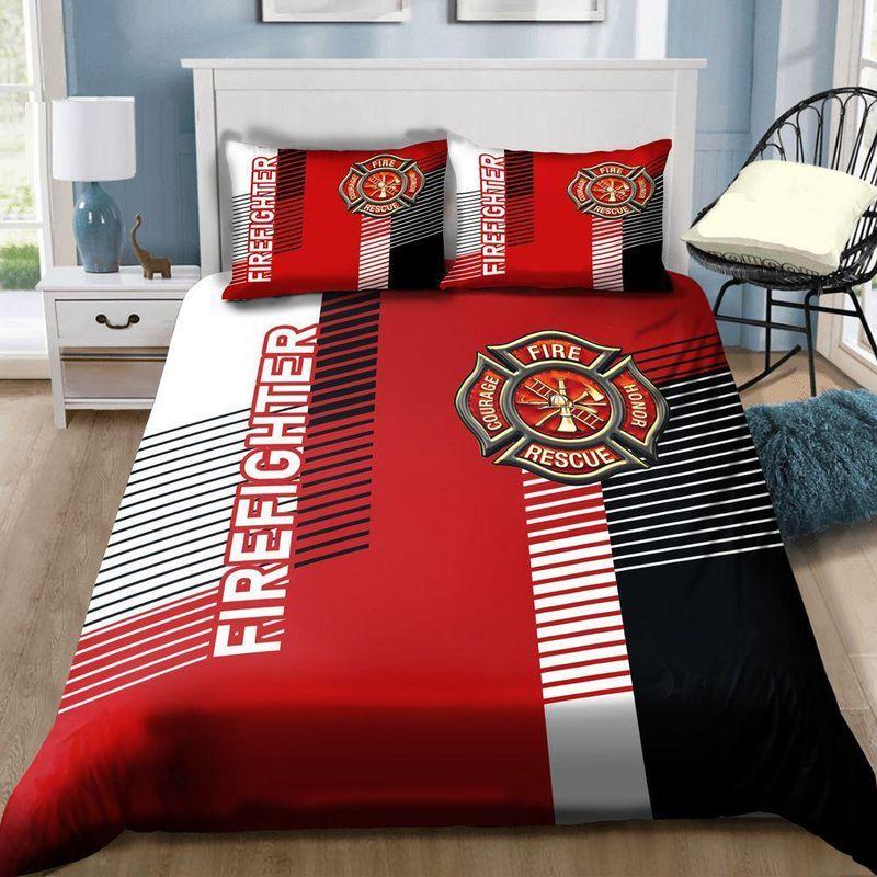 Sweet Firefighter Symbol Bedding Set Geometric Pattern Firefighter Gift