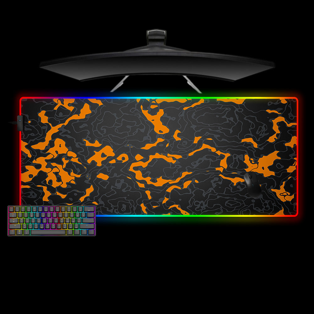 Allleftout Orange, Gray Camouflage Design Rgb Gaming Mouse Pad, Computer Desk Mat