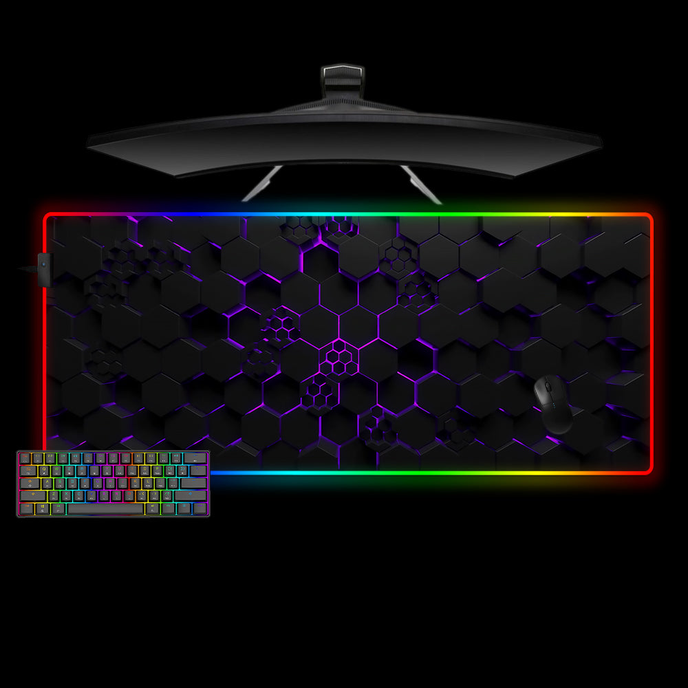 Allleftout Purple Hex Design Rgb Gaming Mouse Pad, Computer Desk Mat