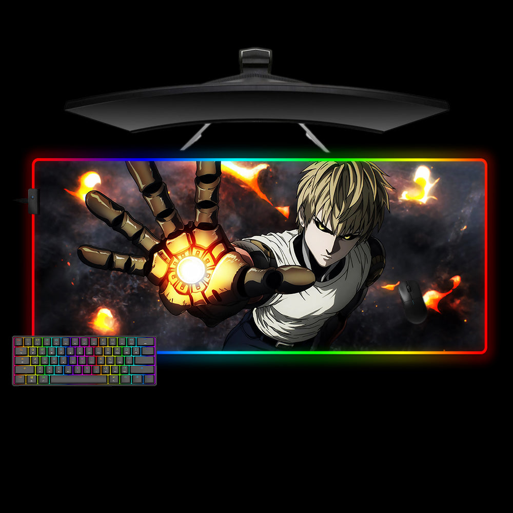 Allleftout One Punch Man Genos Design Rgb Gaming Mouse Pad, Computer Desk Mat
