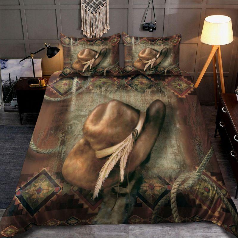 Cowboy Hat Vintage Painting Bedding Set Wild West Texas Cowboys Culture
