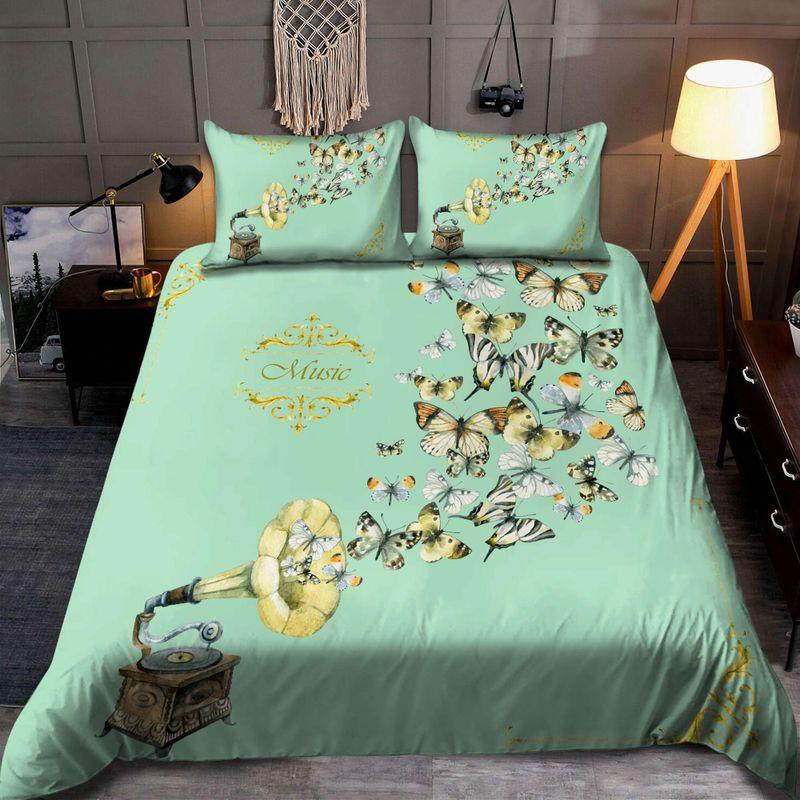 Vinyl Record Bedding Set Music Good Vibes Butterfly Classic Art