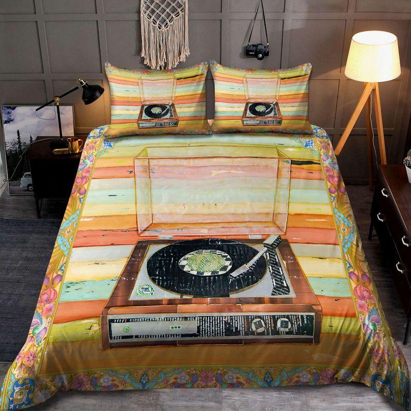 Vinyl Record Dj Floral Bedding Set Colorful Vinyl Record Music Good Vibes