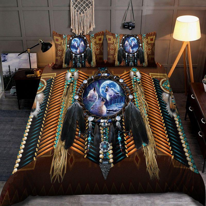 Native Wolf Bedding Set Native American Dreamcatcher Relfect Wolves