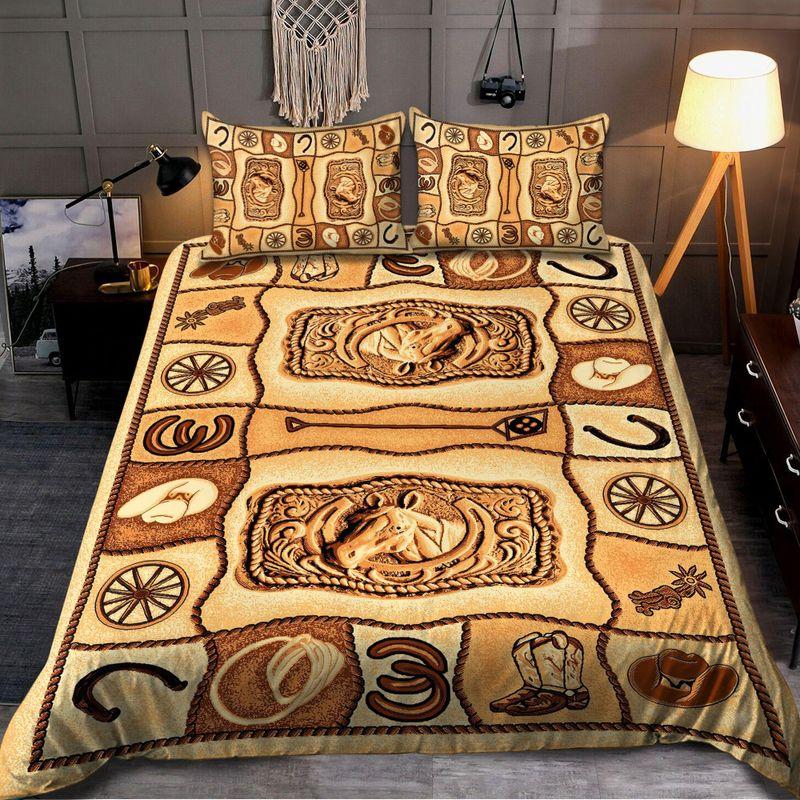 Cowboy Style Lover Comforter Set Horse Leather Pattern Cowboy Roping