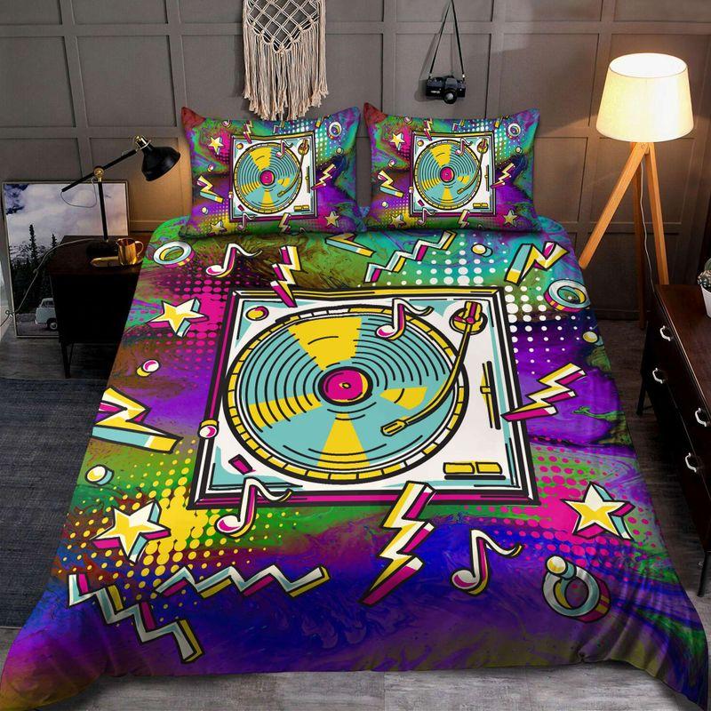 Vinyl Record Graphic Effect Stars Lightning Bedding Set Music Vinyl Graffiti