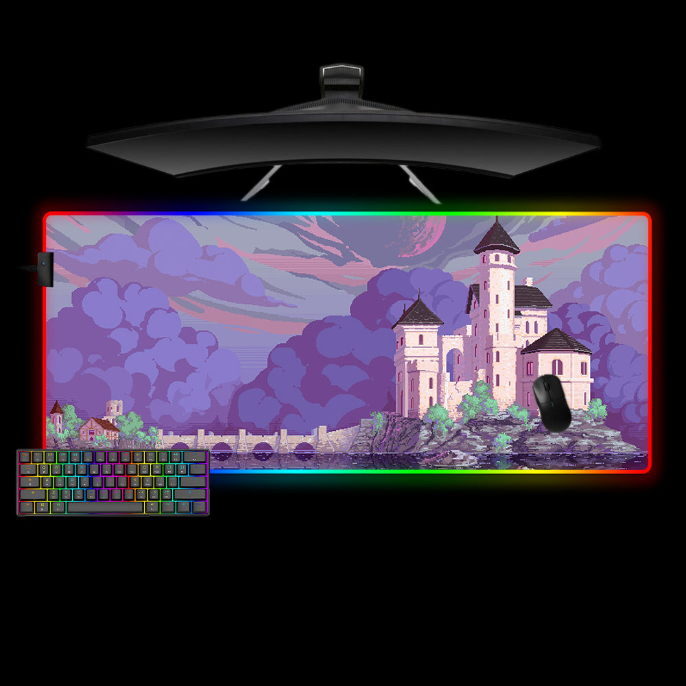 Allleftout Castle Pixel Art Design Rgb Gaming Mouse Pad, Computer Desk Mat