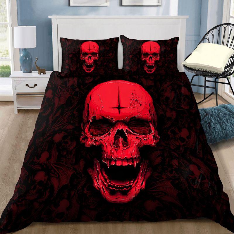 Evil Skull Bloody Bedding Set Satanic Skulls Hell Halloween Bedroom Decor