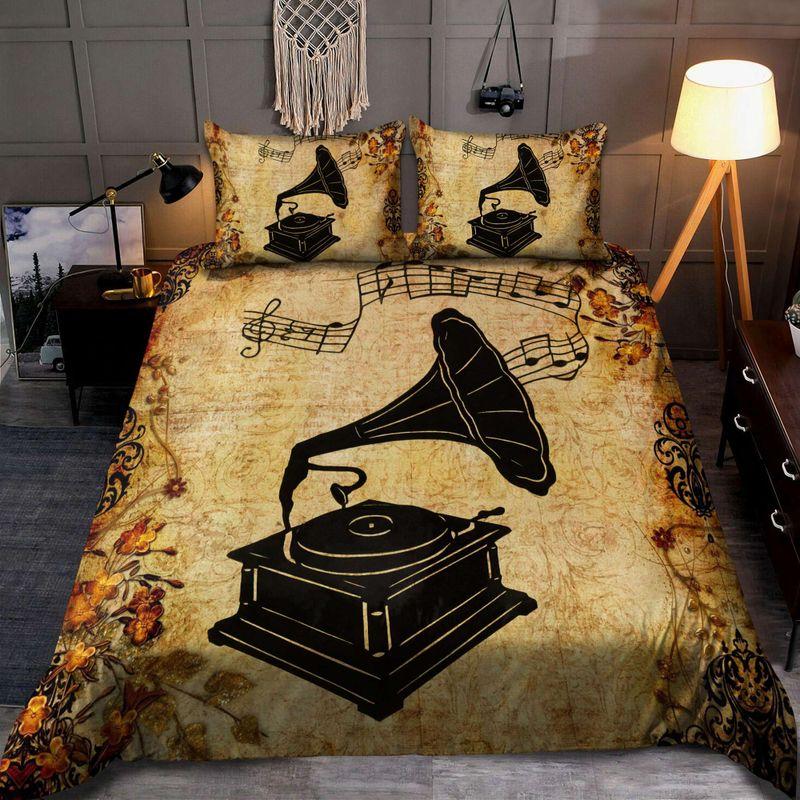 Instrument Vinyl Record Vintage Floral Bedding Set Music Heals My Soul