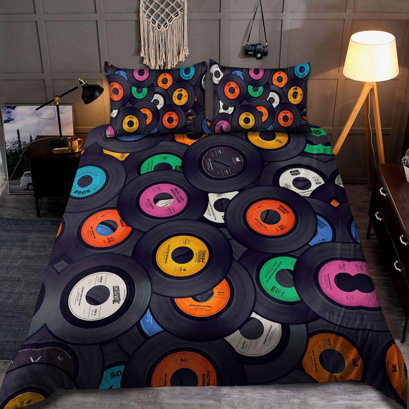 Vinyl Record Plates Collection Bedding Set Musical Instrumen Dj Love Music